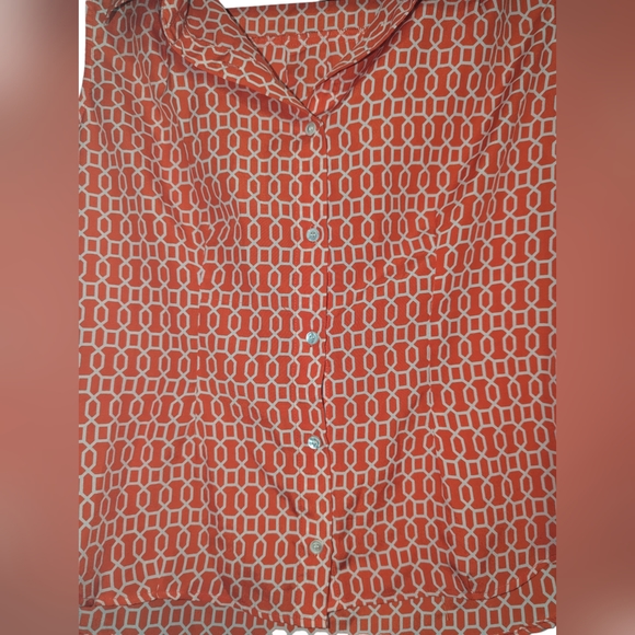 MADE for impulse | Women's sleeveless  Collared Blouse | Orange/Cream | XL - Picture 3 of 8